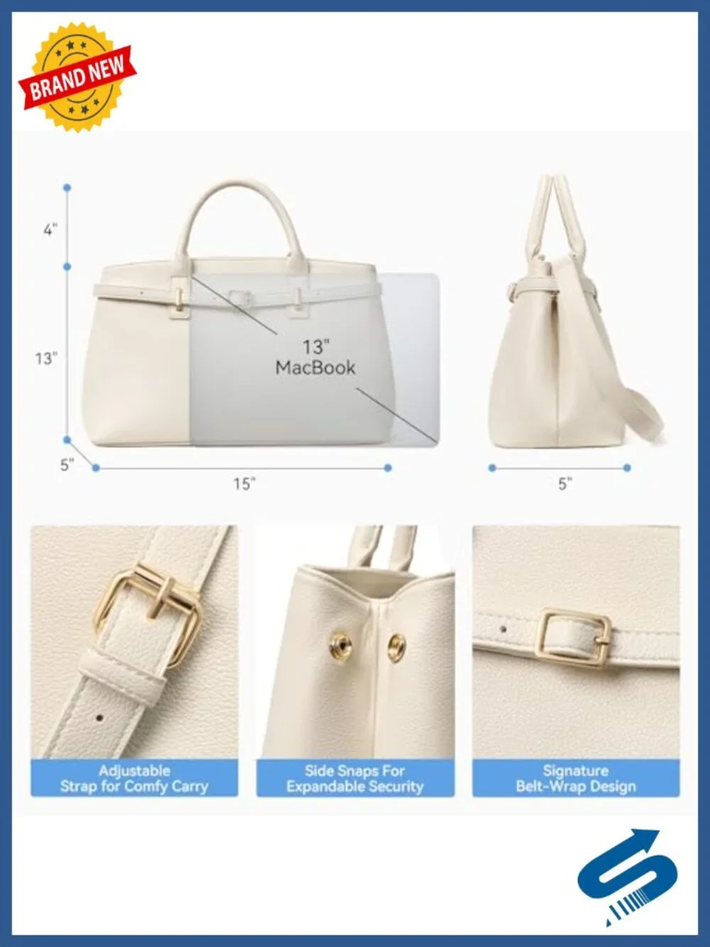 Structured Vegan Leather Satchel Tote Handbag with Removable Strap
